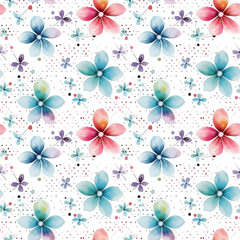 Watercolor floral seamless pattern with soft dotted details isolated on white background.