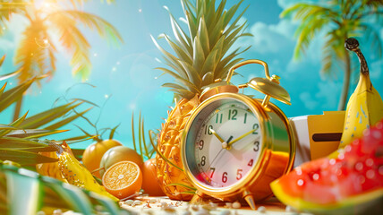 Alarm clock on a summer background. selective focus.