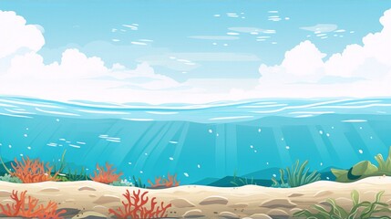 Underwater background with coral reef and tropical fish.