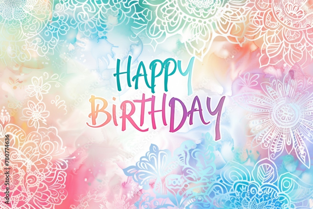 Aufkleber happy birthday delicate pattern of lace doilies in rainbow hues with intricate designs and patterns 