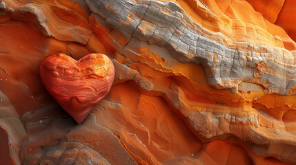 natural stone heart on colorful stone wall background 