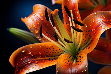 close up of orange lily pistil , Macro photography