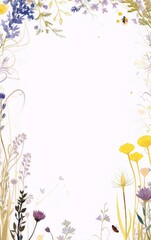 Delicate wildflowers and butterflies dance on a soft white background in this art nouveau-inspired digital painting.