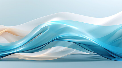 Fototapeta premium A Single Abstract Art White Silky Fabric Floating Like Scribble Wavy Lines on a Aqua Color Background