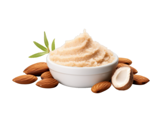 Almond Body Scrub isolated on transparent png background. Generative ai