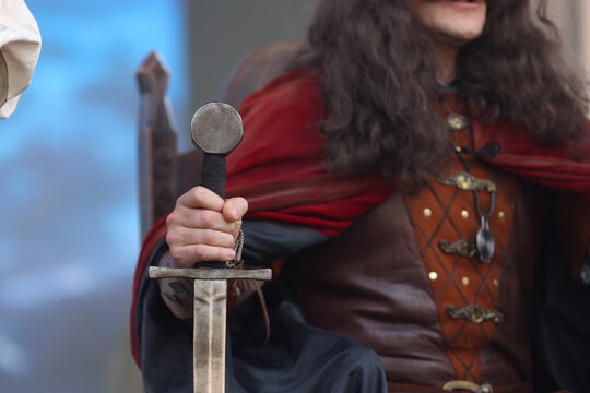 Sword and clothes of an actor impersonating Vlad Tepes (Dracula) during a performance