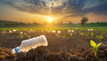 Plastic bottle polluting a field