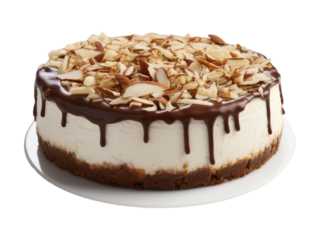 Almond Joy Cheesecake isolated on transparent png background. Generative ai