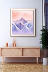 _Watercolor painting of purple mountains in the evening light. Contemporary art for a modern interior in a Scandinavian style._ - obrazy, fototapety, plakaty