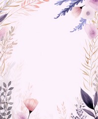 Fototapeta na wymiar Delicate pink purple watercolor floral frame feminine wedding invitation