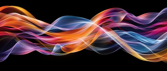   A close-up of a colorful wave of smoke against a black background
