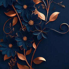 background with flowers in navy and copper