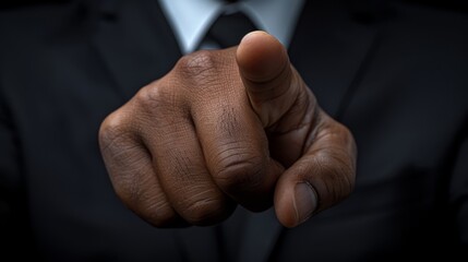   A tight shot of a man in suit and tie, gazing seriously at the camera as he points a single finger - obrazy, fototapety, plakaty