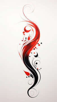 A Rococo Minimalist Style Tattoo Design Black and Red Ink Painting On White Background