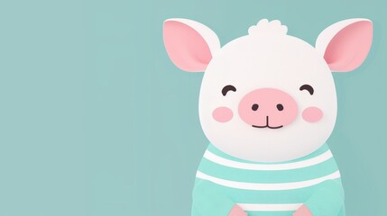   A paper pig wearing a sweater on its head and a green-and-white striped shirt