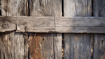 A rustic wooden gate with peeling paint and metal hinges