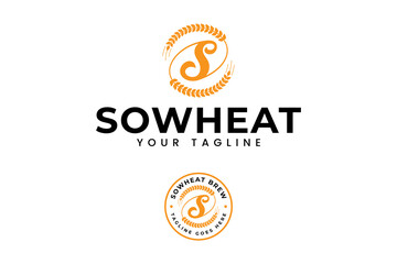 letter S with wheat swirl logo design for farm and food business label brand identity