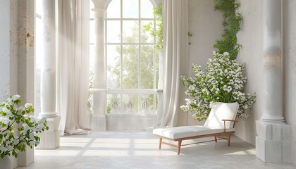 Fototapeta premium bright interior of the loggia, winter garden, cozy balcony , terrace, luxury interior with plants and a large sofa