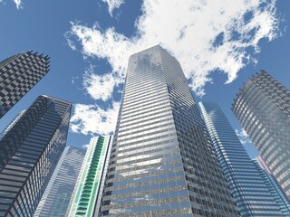 Skyscrapers, high-rise buildings from below against the background of the sky, cityscape, panorama of skyscrapers, 3D rendering - 780780273
