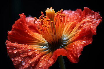 The water drops on Poppy flower pistil , Macro photography - obrazy, fototapety, plakaty
