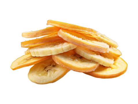 Banana Chips With Sea Salt isolated on transparent png background. Generative ai