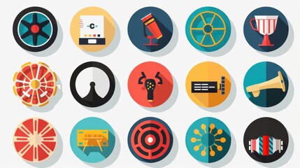 A set of colorful modern vector flat icons with long shadows, suitable for various digital applications