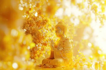 Buddha statue water lotus Buddha standing on lotus flower on gold background