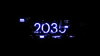 2035 text with screen effects of technological glitches