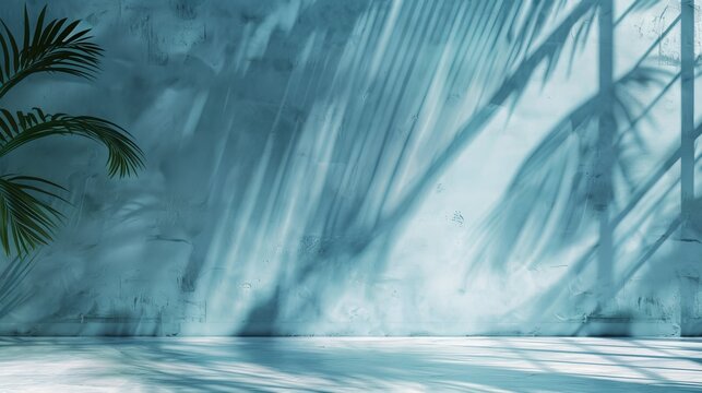 minimalistic product display background featuring the silhouette of a palm shadow