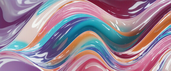 Glossy colored transverse wave Bright Colours shape with reflection, 3d rendering