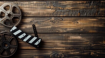 Classic movie-making essentials with a clapperboard - obrazy, fototapety, plakaty