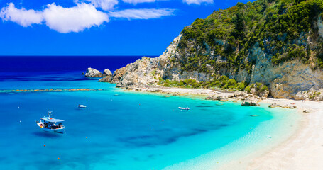 Turquoise beautiful beaches  of Lefkada island, Agios Nikitas village .Greece, Ionian islands. Greek summer destinations - 780784209