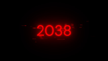 2038 text with screen effects of technological glitches