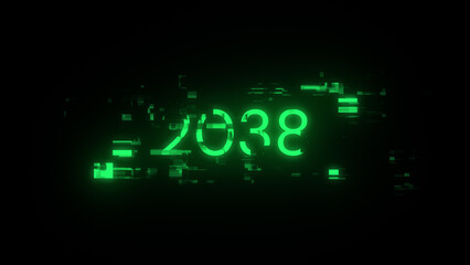 2038 text with screen effects of technological glitches