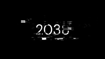 2038 text with screen effects of technological glitches