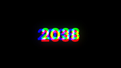 2038 text with screen effects of technological glitches