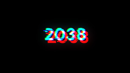 2038 text with screen effects of technological glitches