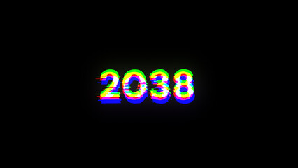 2038 text with screen effects of technological glitches