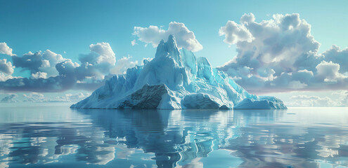 Majestic Iceberg Reflecting on Calm Waters Under Cloudy Skies - obrazy, fototapety, plakaty