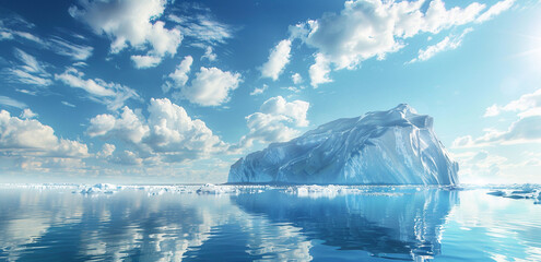Serene Iceberg in Calm Ocean Waters Under Blue Sky