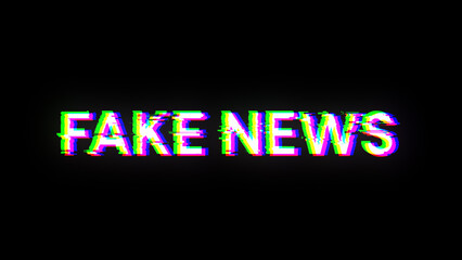 Fake news text with screen effects of technological glitches