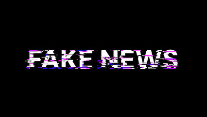 Obraz premium Fake news text with screen effects of technological glitches