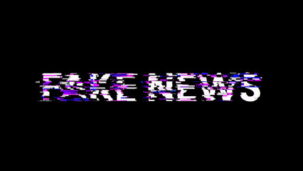 Fake news text with screen effects of technological glitches