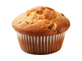 Banana Nut Muffin isolated on transparent png background. Generative ai