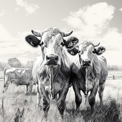 illustration of Cows double exposure with hyper realistic american, Generative ai