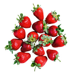 Circular arrangement of strawberries on a transparent background