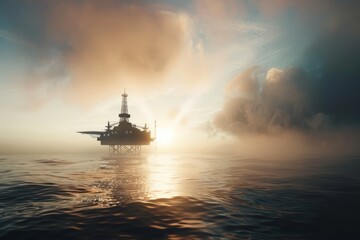 Offshore platform, oil and gas production in ocean or sea, gas and oil production industry, offshore drilling rig