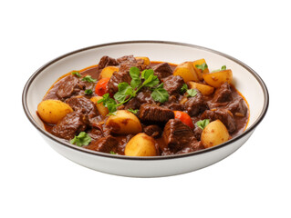 Beef And Guinness Stew isolated on transparent png background. Generative ai