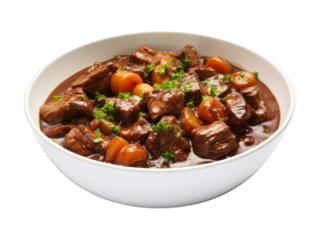 Beef And Guinness Stew isolated on transparent png background. Generative ai