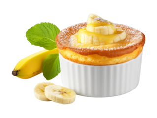 Banana Souffl isolated on transparent png background. Generative ai